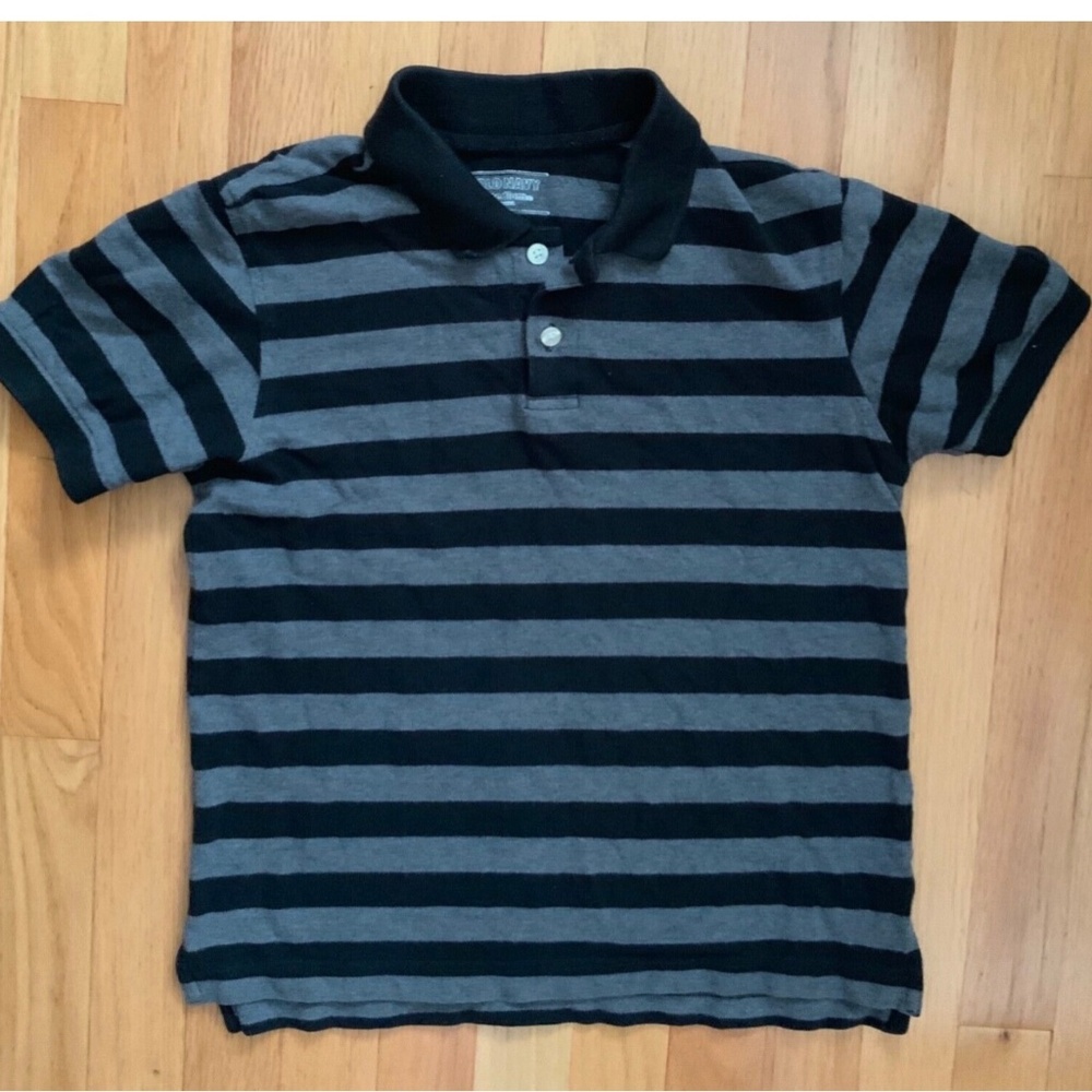 Boy Polo Shirt Striped Size M Gray Black
